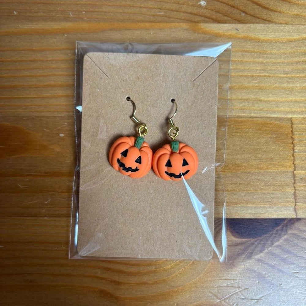 Handmade Halloween Jack O' Lantern Pumpkin Novelty Resin Dangle Earrings